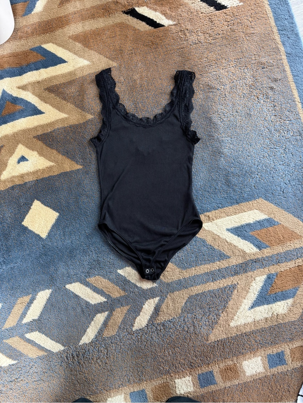Black Lace-Trim Bodysuit Tank